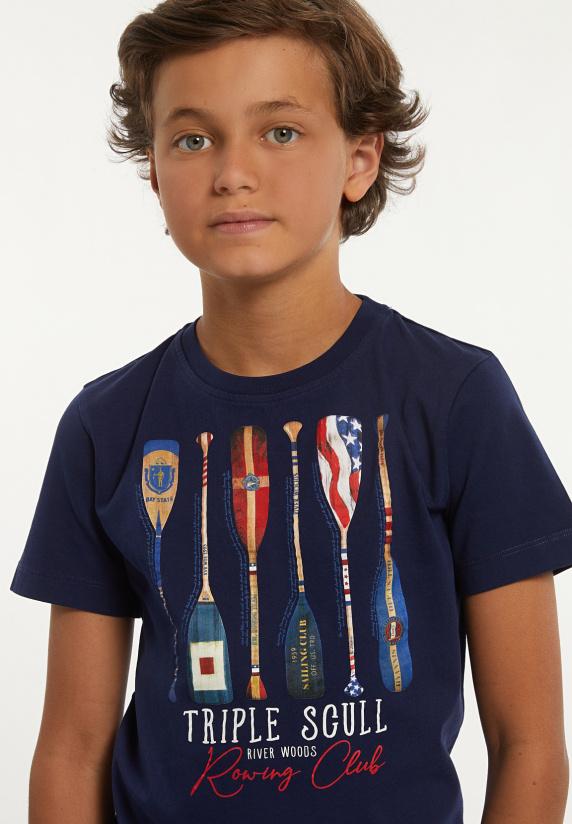 River Woods Normal Fit Katoenen Fantasie T-shirt Midnight Blue