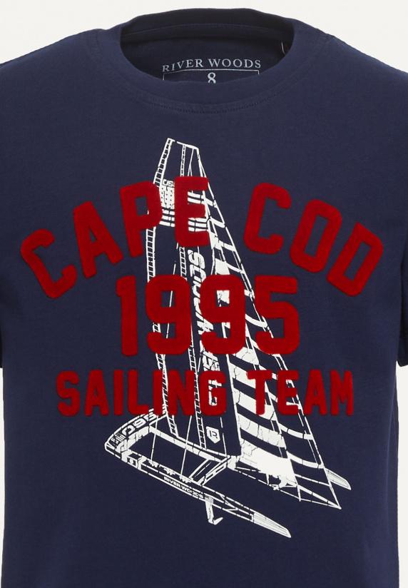 River Woods Normal Fit Katoenen Fantasie T-shirt Midnight Blue