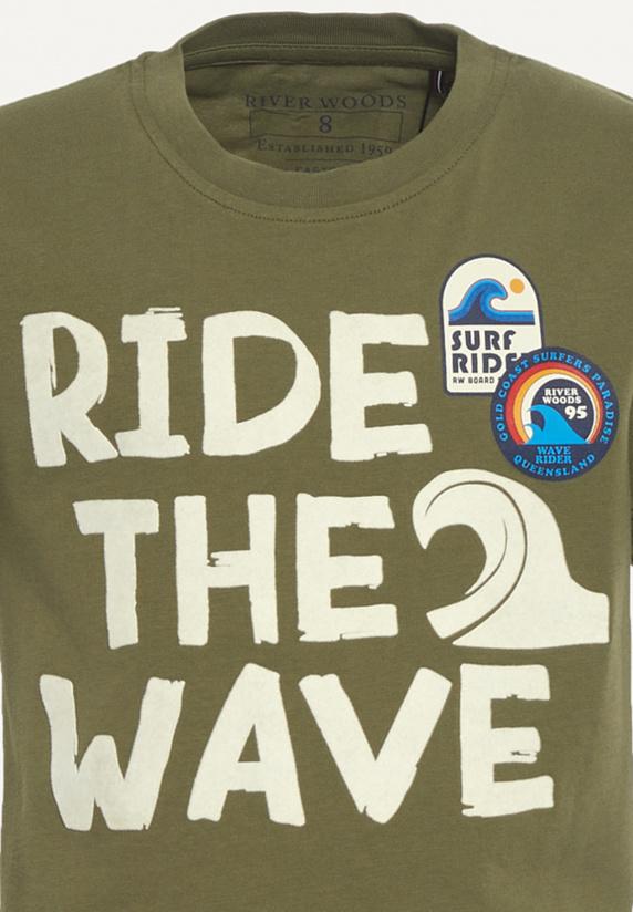 River Woods Normal Fit Katoenen Fantasie T-shirt Olijfgroen