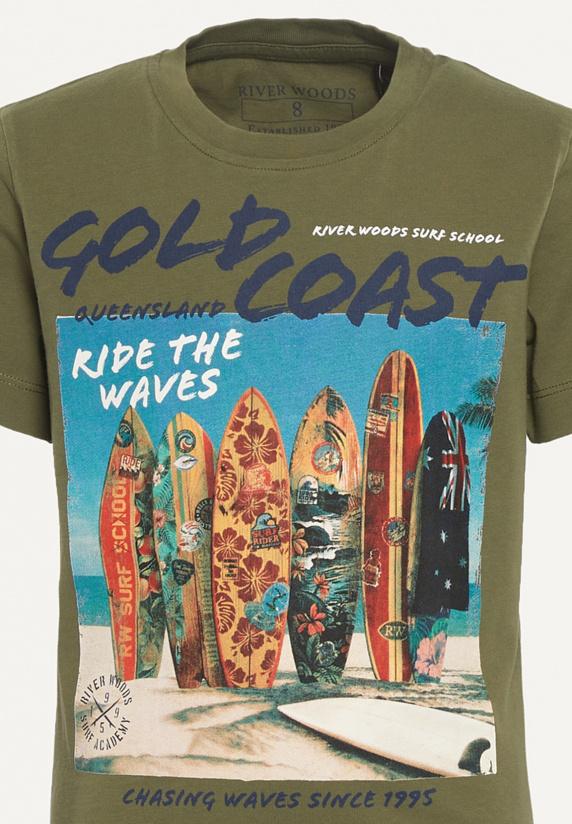 River Woods Normal Fit Katoenen Fantasie T-shirt Olijfgroen