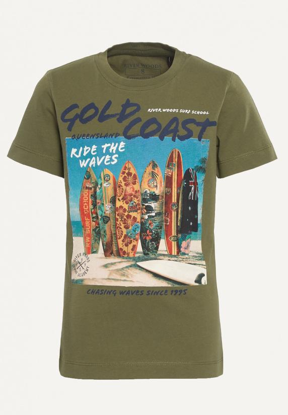 river woods Normal fit katoenen fantasie T-shirt olijfgroen