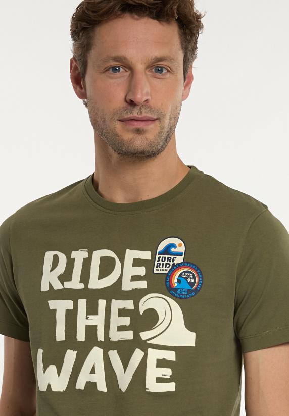 River Woods Normal Fit Katoenen Fantasie T-shirt Olijfgroen