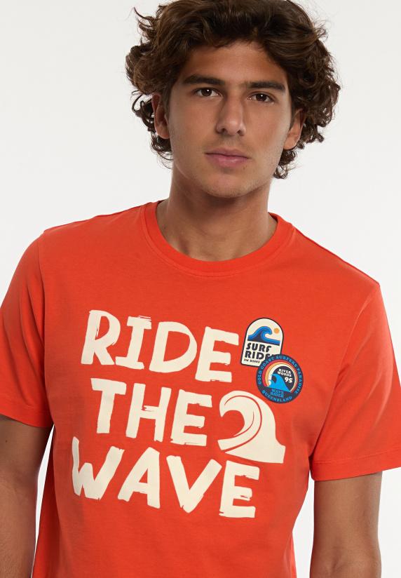 River Woods Normal Fit Katoenen Fantasie T-shirt Orange