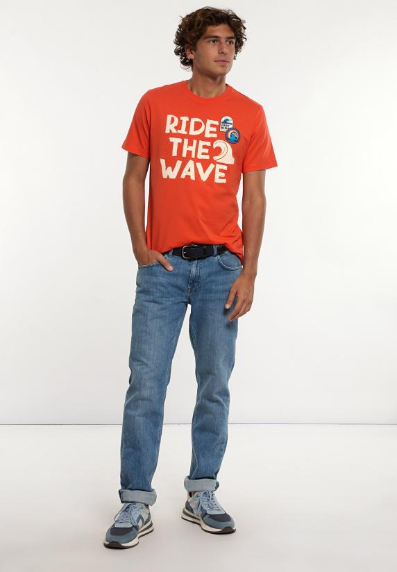 River Woods Normal Fit Katoenen Fantasie T-shirt Orange