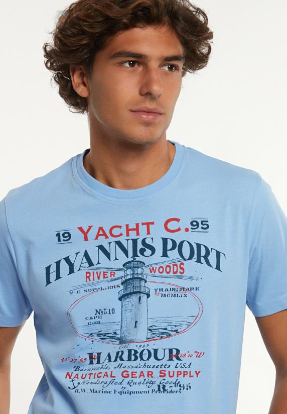 River Woods Normal Fit Katoenen Fantasie T-shirt Porcelaine