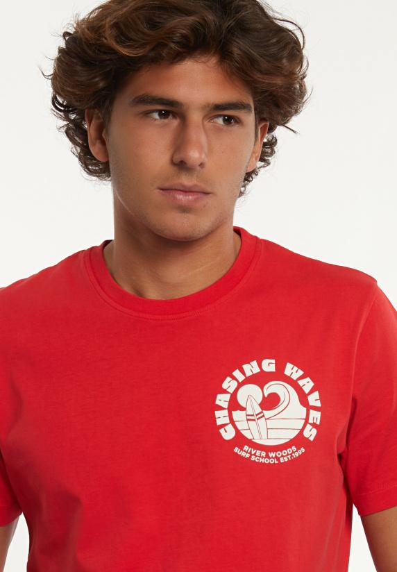 River Woods Normal Fit Katoenen Fantasie T-shirt Strawberry