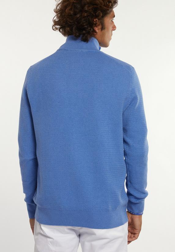 River Woods Normal Fit Katoenen Trui Opstaande Kraag Blue Azure Mix