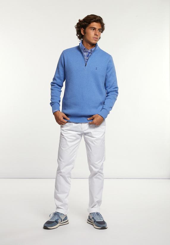 River Woods Normal Fit Katoenen Trui Opstaande Kraag Blue Azure Mix