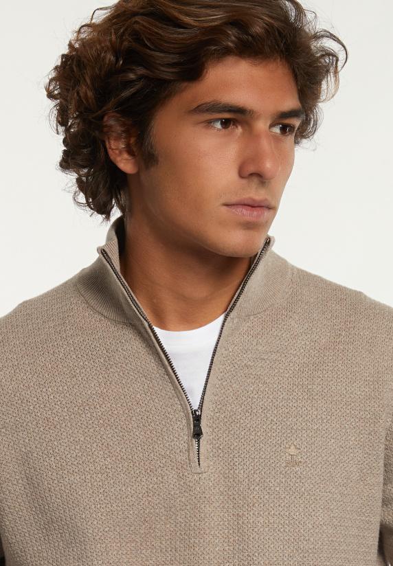 River Woods Normal Fit Katoenen Trui Opstaande Kraag Hazel Mix