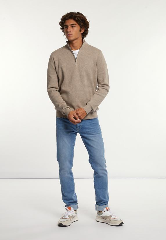 River Woods Normal Fit Katoenen Trui Opstaande Kraag Hazel Mix