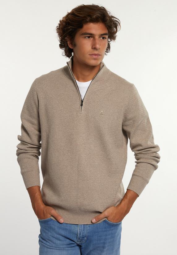 river woods Normal fit katoenen trui opstaande kraag hazel mix