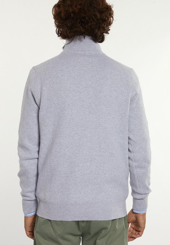 River Woods Normal Fit Katoenen Trui Opstaande Kraag Lt Grey Mix