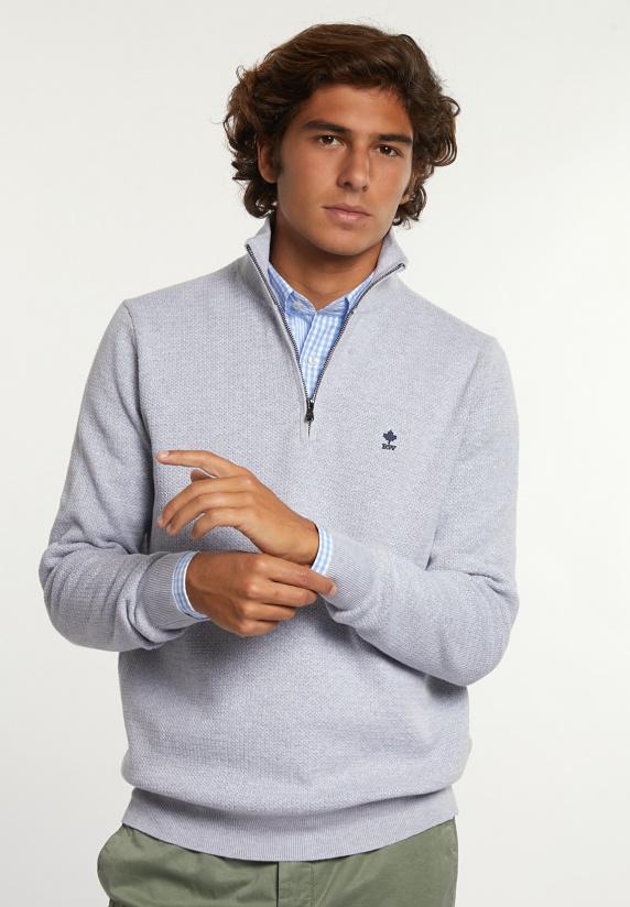 river woods Normal fit katoenen trui opstaande kraag lt grey mix