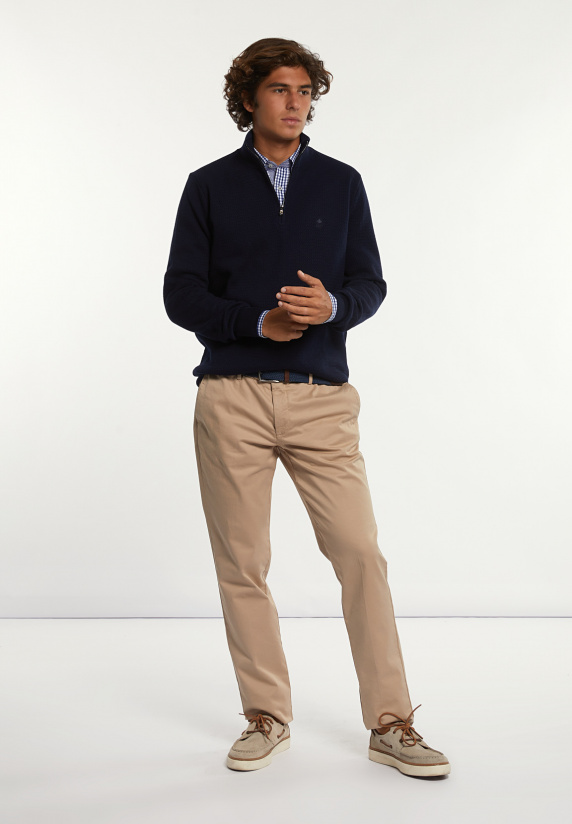 River Woods Normal Fit Katoenen Trui Opstaande Kraag Navy