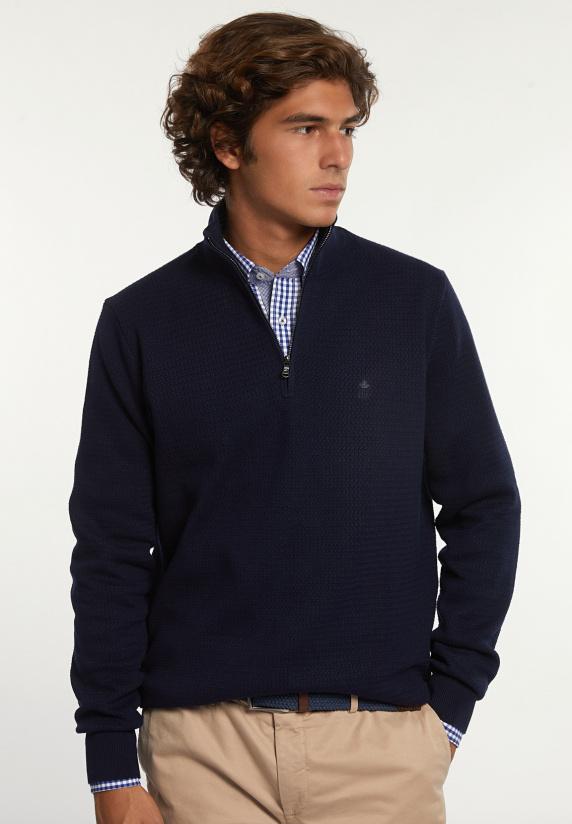 river woods Normal fit katoenen trui opstaande kraag navy