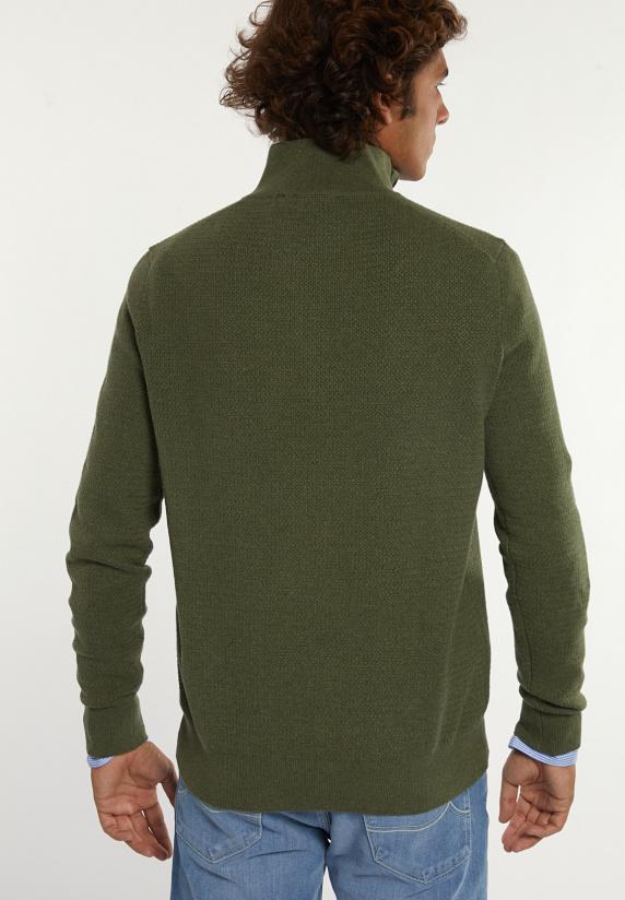 River Woods Normal Fit Katoenen Trui Opstaande Kraag Olive Mix