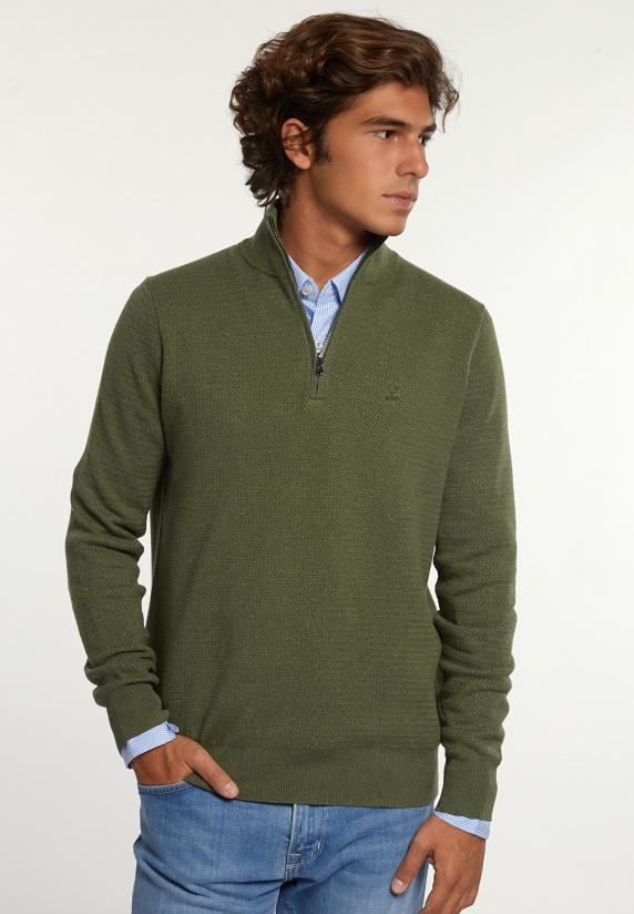 river woods Normal fit katoenen trui opstaande kraag olive mix