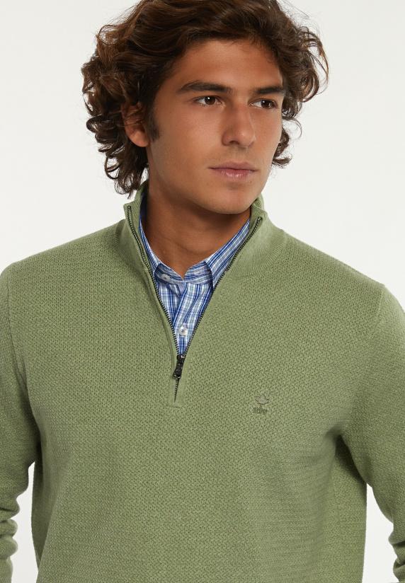 River Woods Normal Fit Katoenen Trui Opstaande Kraag Savanna Mix