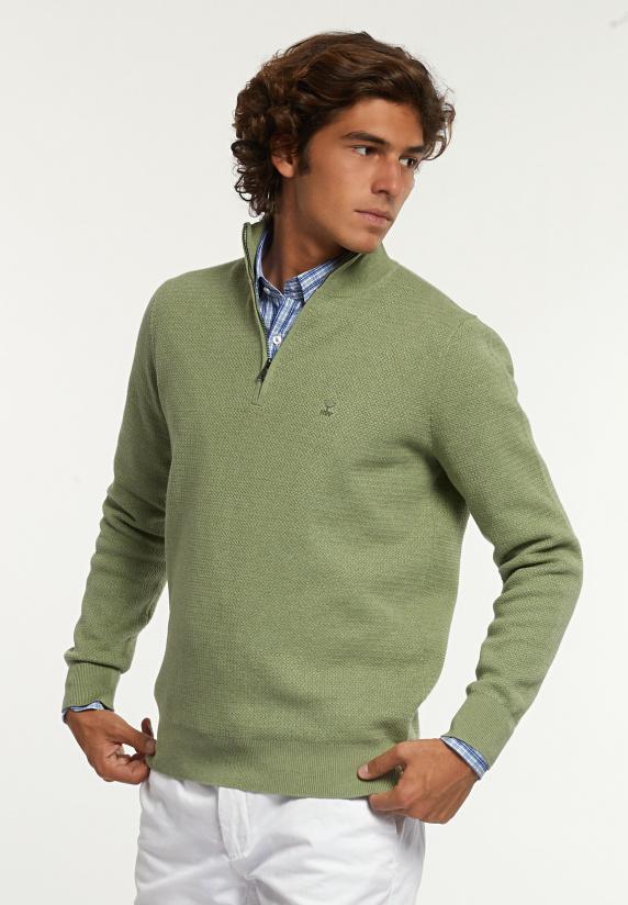 river woods Normal fit katoenen trui opstaande kraag savanna mix