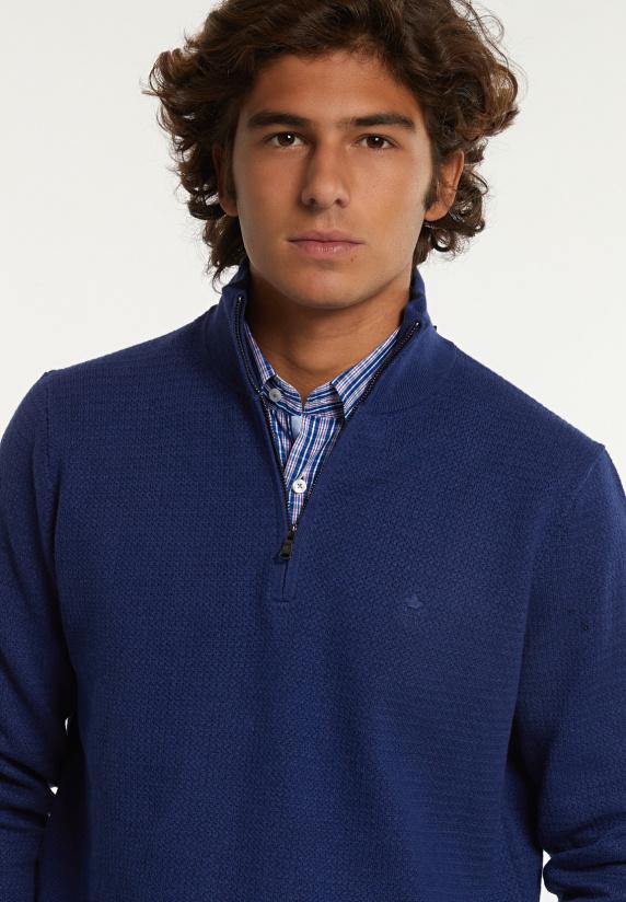 River Woods Normal Fit Katoenen Trui Opstaande Kraag Twilight Mix