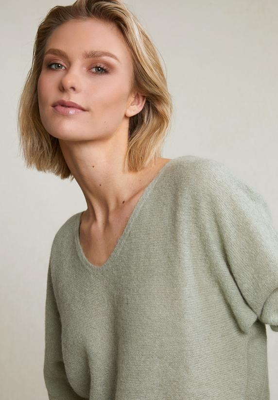 River Woods Olijfgroene Alpaca-zuivere Scheerwol V-hals Trui