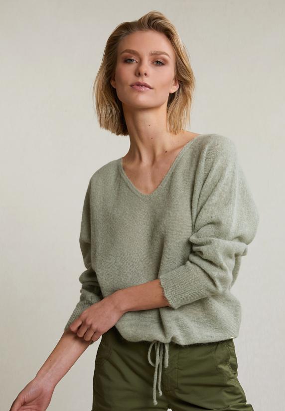 river woods Olijfgroene alpaca-zuivere scheerwol V-hals trui