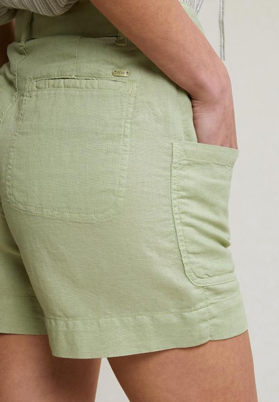River Woods Olijfgroene Linnen-katoen Short Opgestikte Zakken En Riem