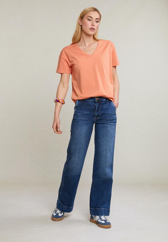 River Woods Oranje Basic V-hals T-shirt Korte Mouwen