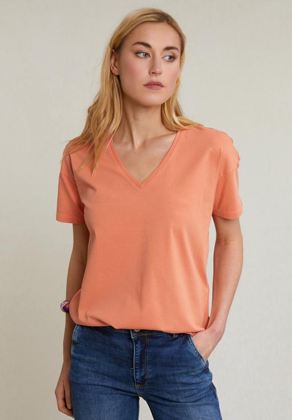 river woods Oranje basic V-hals T-shirt korte mouwen