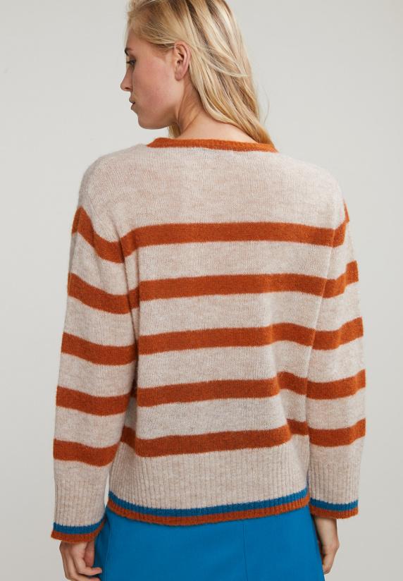 River Woods Oranje/beige Gestreepte Trui Ronde Hals