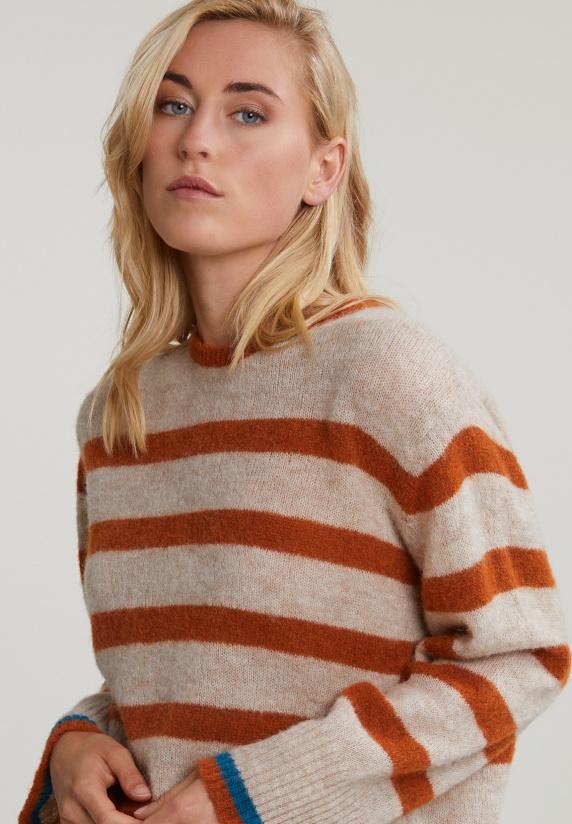 River Woods Oranje/beige Gestreepte Trui Ronde Hals