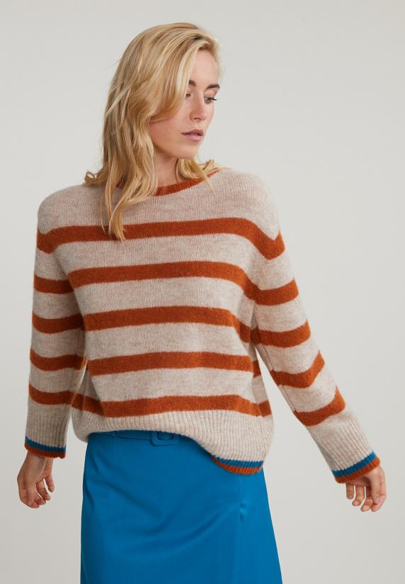 river woods Oranje/beige gestreepte trui ronde hals