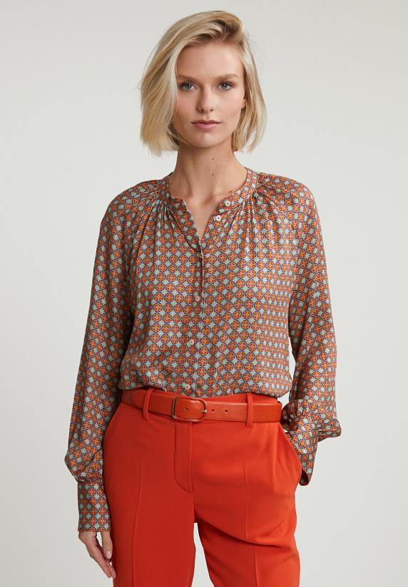 river woods Oranje/groene fantasie blouse met knopen