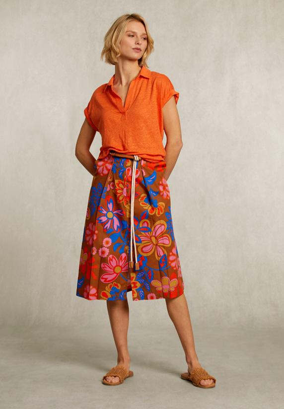 River Woods Oranje Linnen V-hals T-shirt Korte Mouwen