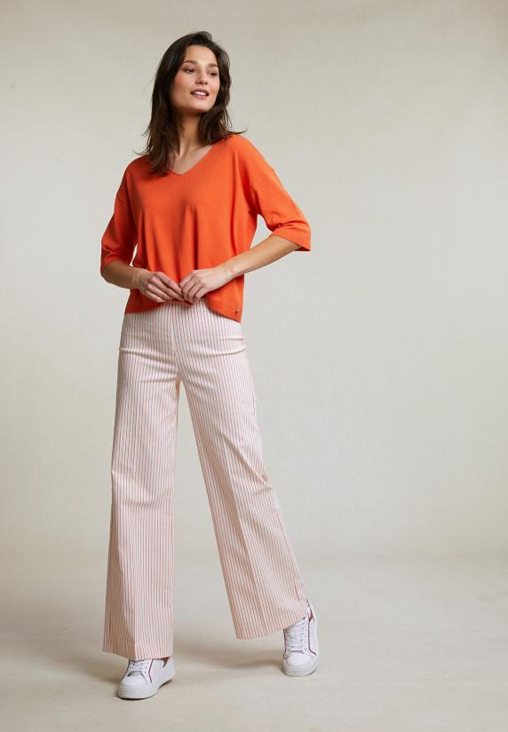 River Woods Oranje V-hals Viscose Trui Korte Mouwen