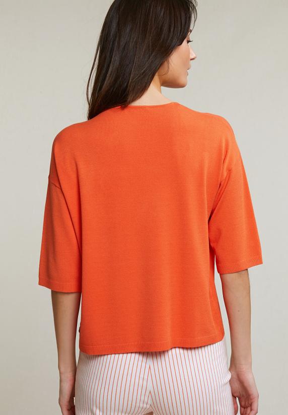 River Woods Oranje V-hals Viscose Trui Korte Mouwen