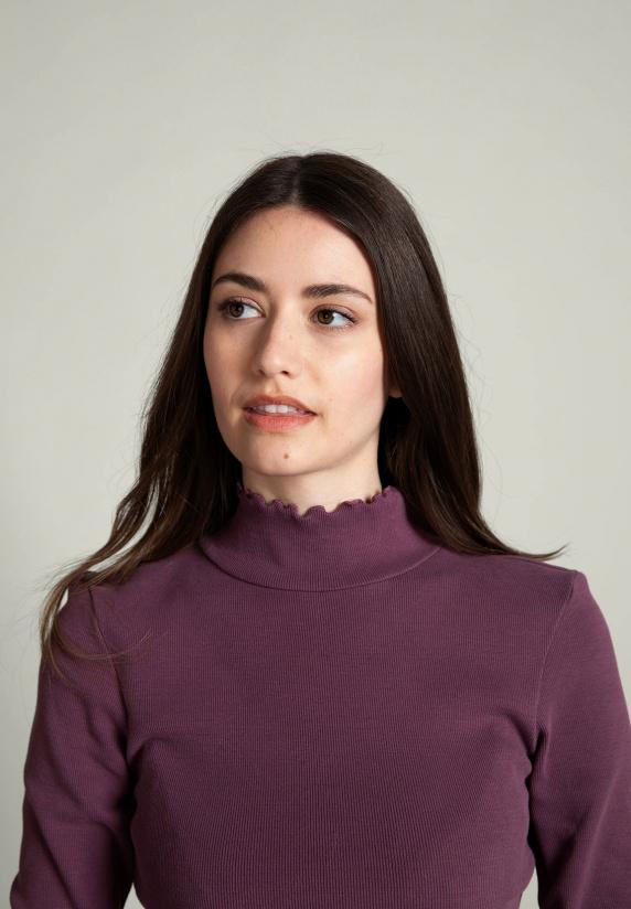 River Woods Paarse Geribbelde T-shirt Opstaande Kraag