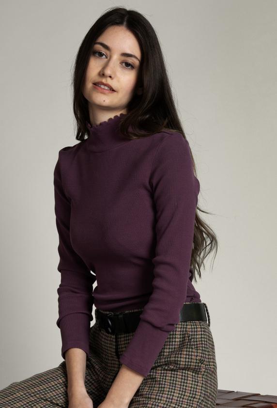 river woods Paarse geribbelde T-shirt opstaande kraag