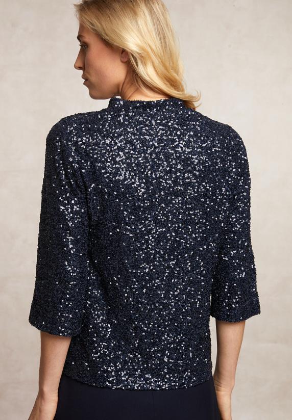 River Woods Pailletten V-hals Blouse 3/4 Mouwen Navy