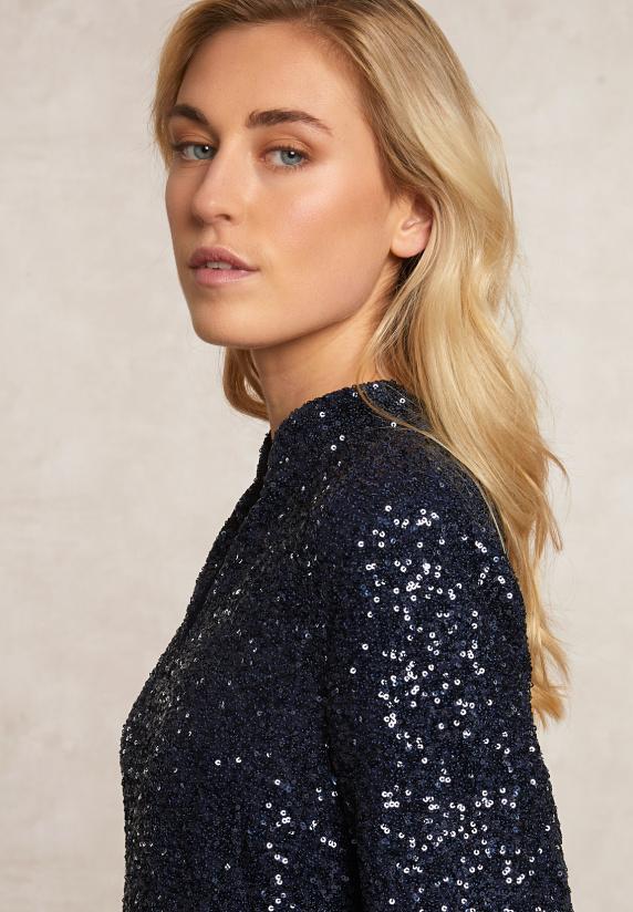 River Woods Pailletten V-hals Blouse 3/4 Mouwen Navy