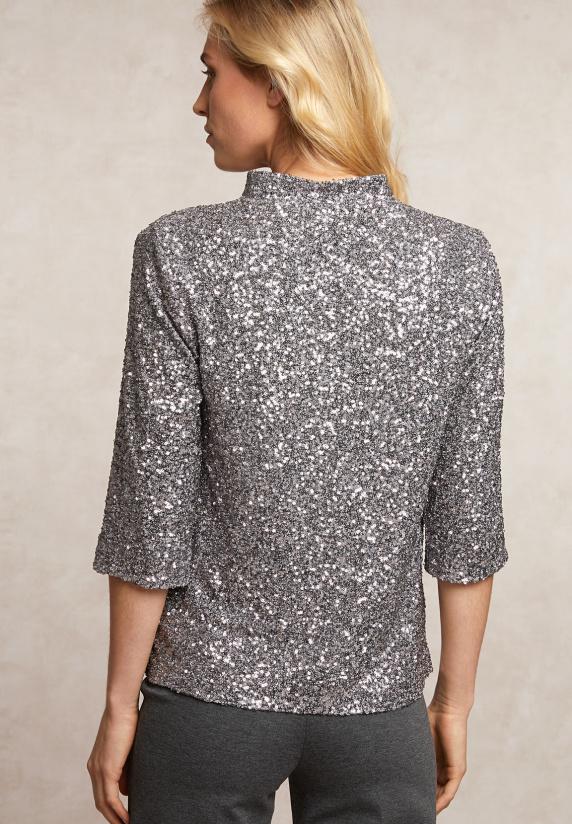 River Woods Pailletten V-hals Blouse 3/4 Mouwen Zilver