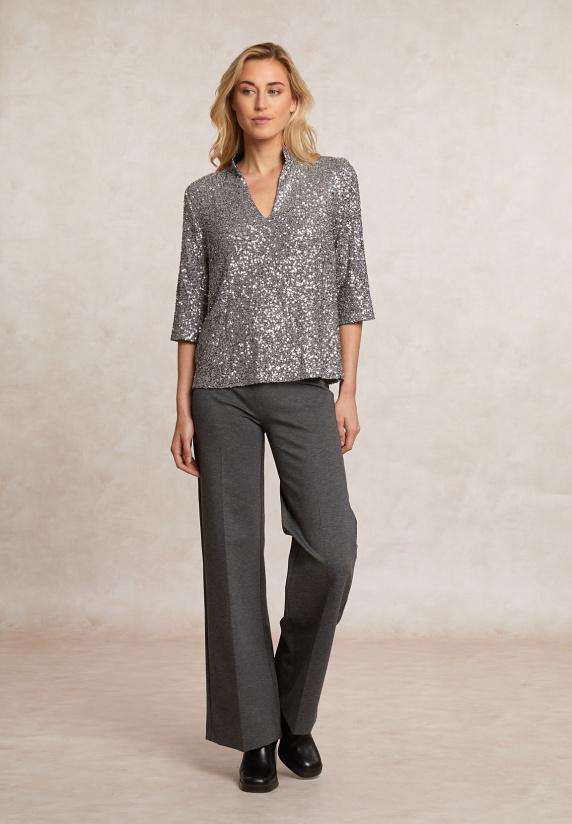 River Woods Pailletten V-hals Blouse 3/4 Mouwen Zilver