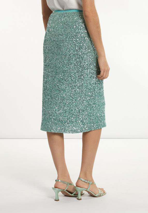 River Woods Rechte Midirok Met Pailletten Mintgroen