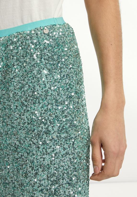 River Woods Rechte Midirok Met Pailletten Mintgroen