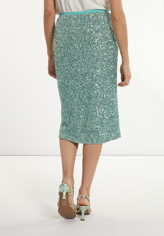 river woods Rechte midirok met pailletten mintgroen