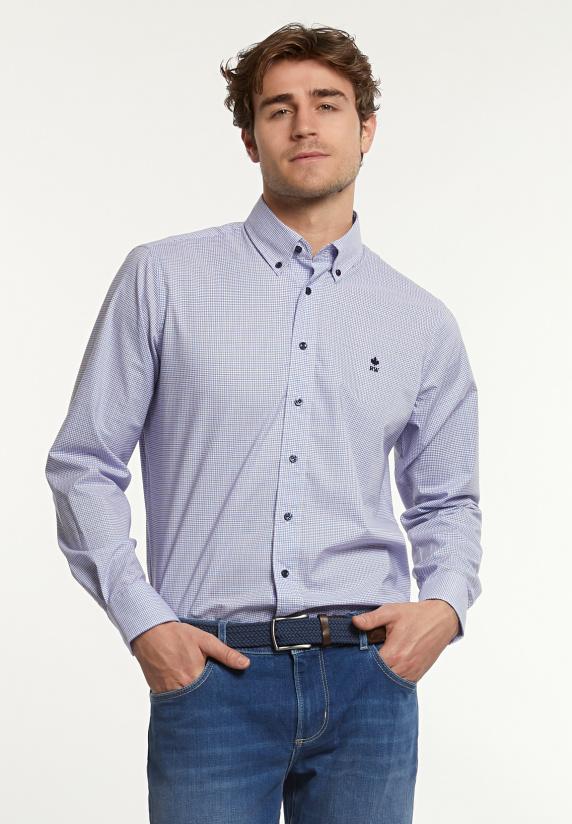 River Woods Regular Fit Comfort Stretch Hemd Blauw/bruin