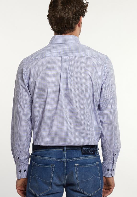 River Woods Regular Fit Comfort Stretch Hemd Blauw/bruin