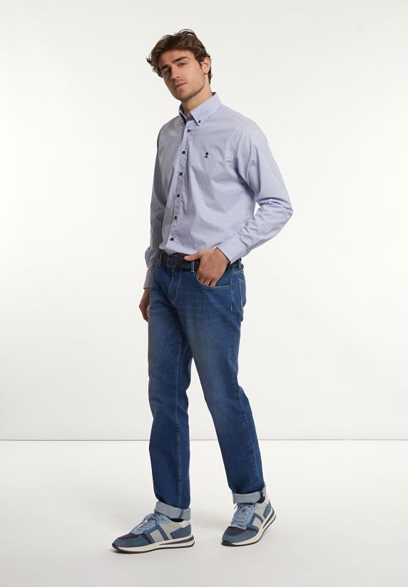 River Woods Regular Fit Comfort Stretch Hemd Blauw/bruin