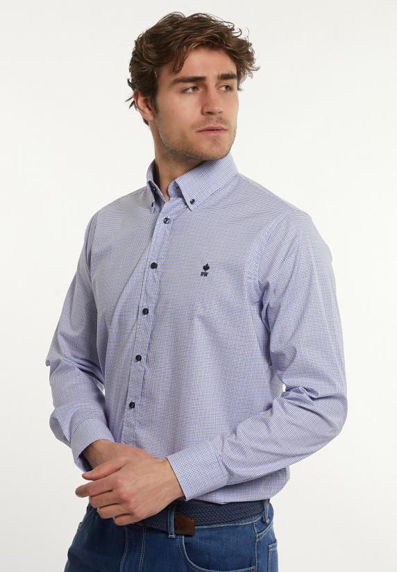 river woods Regular fit comfort stretch hemd blauw/bruin