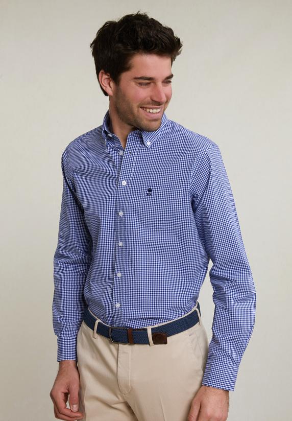 river woods Regular fit geruit hemd borstzak blauw/wit